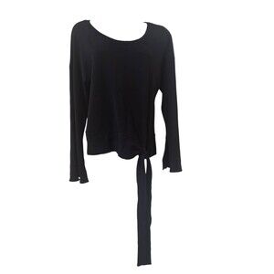 NWT Lanston Knit Tie Bottom Blouse Oversized S Black Long Sleeve B29.5